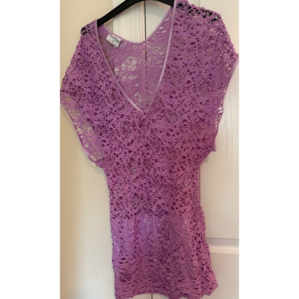 Rare Beach Bunny Swimwear Purple Crochet Knit V-Neck Beach Cover Up Dress Small